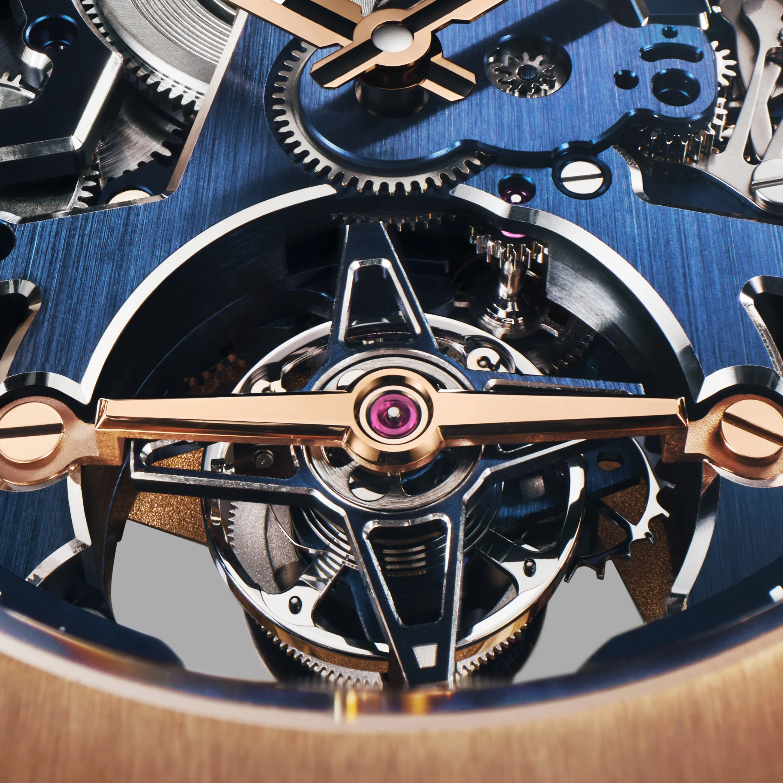 Defy Skyline Tourbillon Skeleton Rose Gold Limited Edition 41mm - Blue on Bracelet w/ Extra Rubber Strap - Image 4