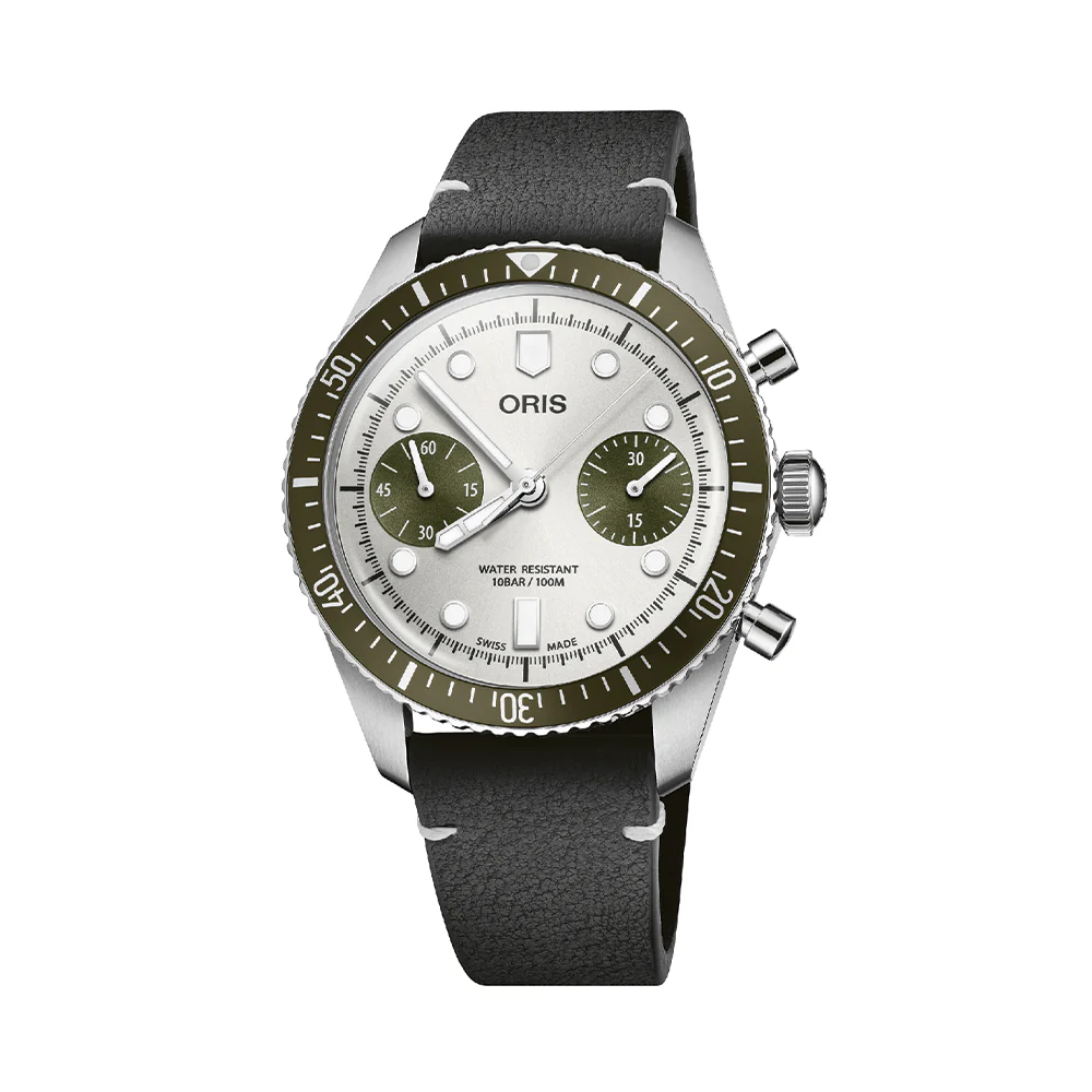 Divers Sixty-Five Chronograph 40mm - Silver on Leather Strap