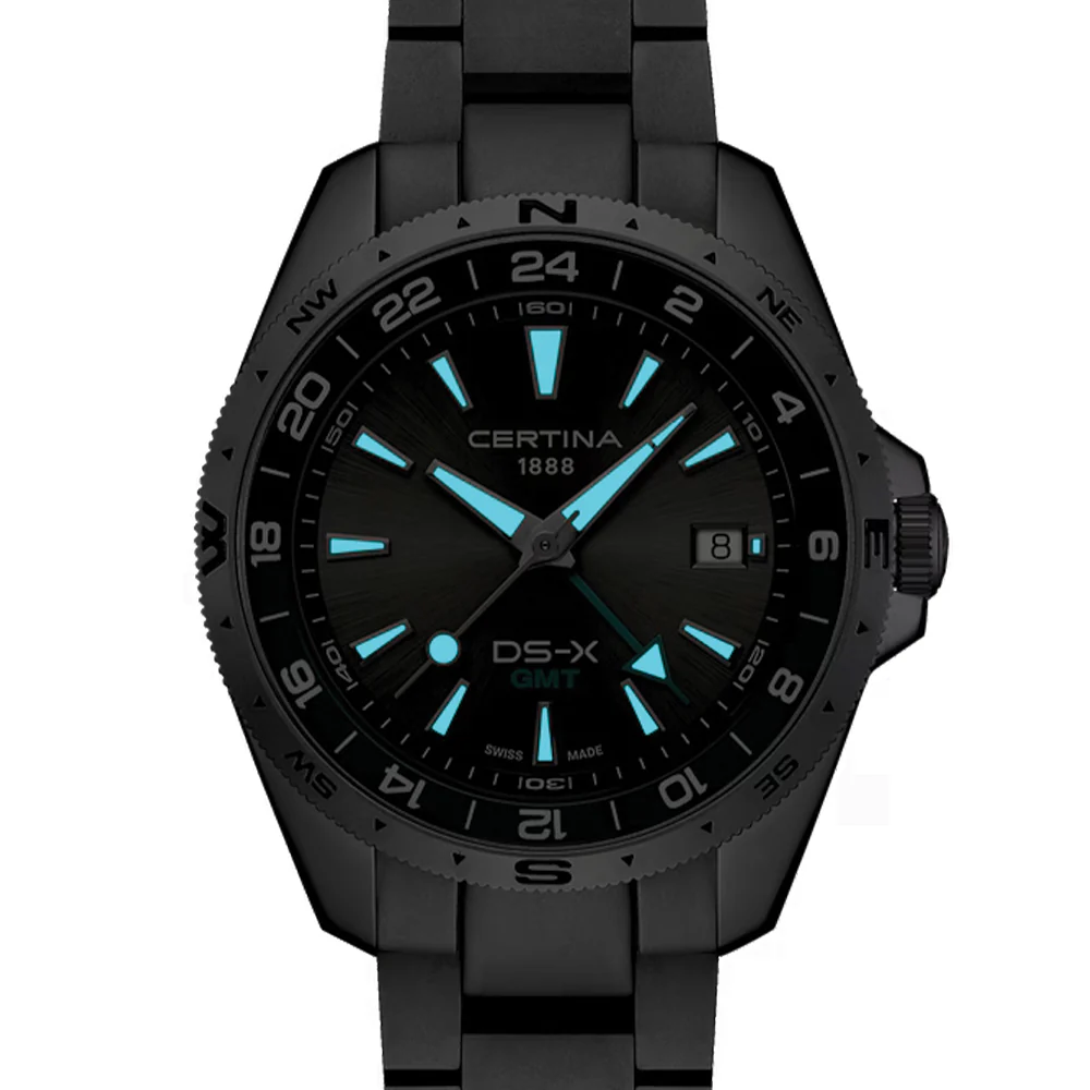 DS-X “New DS Concept Extreme Shock Resistance” GMT Quartz 41mm - Grey w/ Green Bezel on Bracelet - Image 2