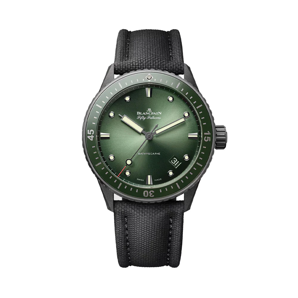 Fifty Fathoms Bathyscaphe Ceramic 43.6mm - Green on Sail-canvas Strap