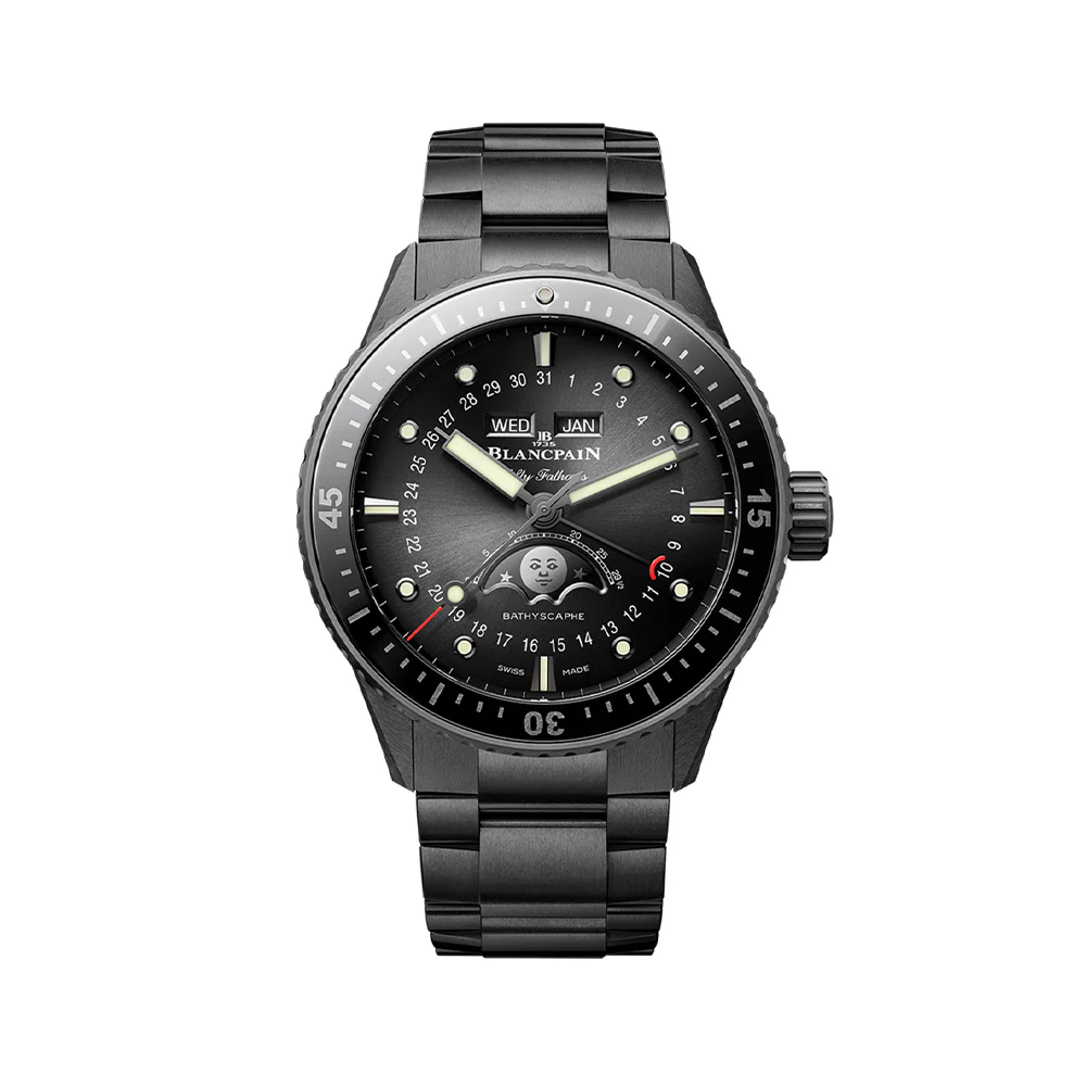 Fifty Fathoms Bathyscaphe Complete Calendar Moonphase Ceramic 43.6mm - Black on Ceramic Bracelet
