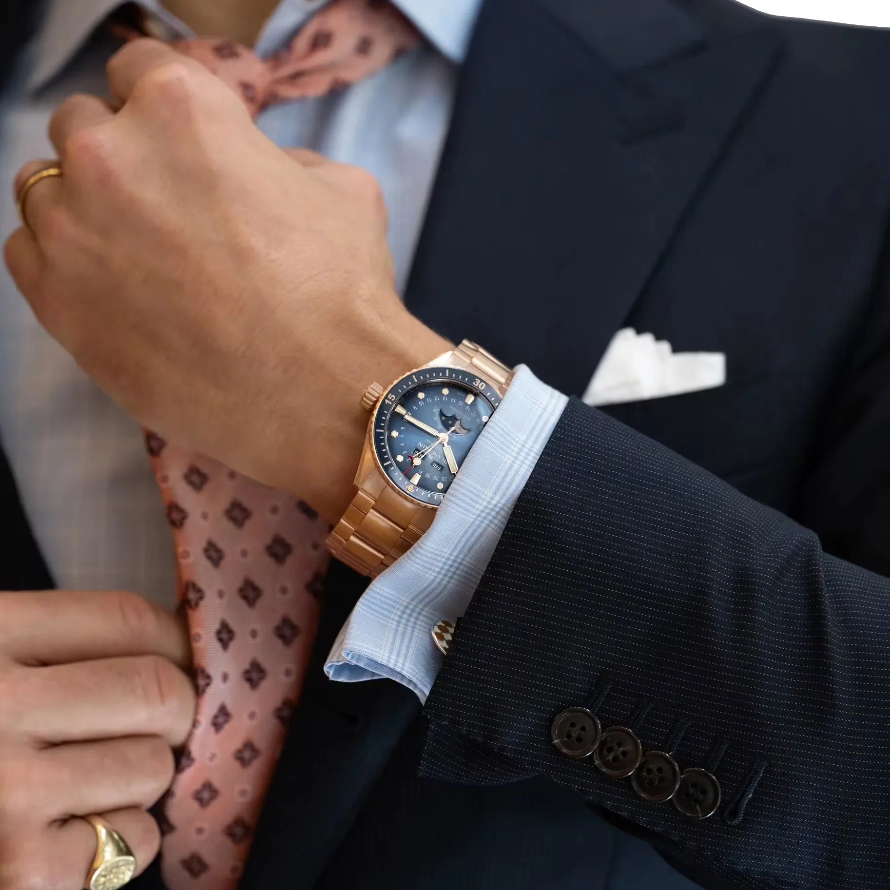 Fifty Fathoms Bathyscaphe Quantième Complet Phases de Lune Red Gold 43mm - Blue on Bracelet - Image 3