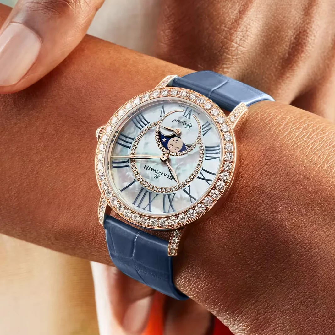 Ladybird Colors Moonphase Red Gold and Diamonds 34.9mm - White on Leather Strap - Image 3