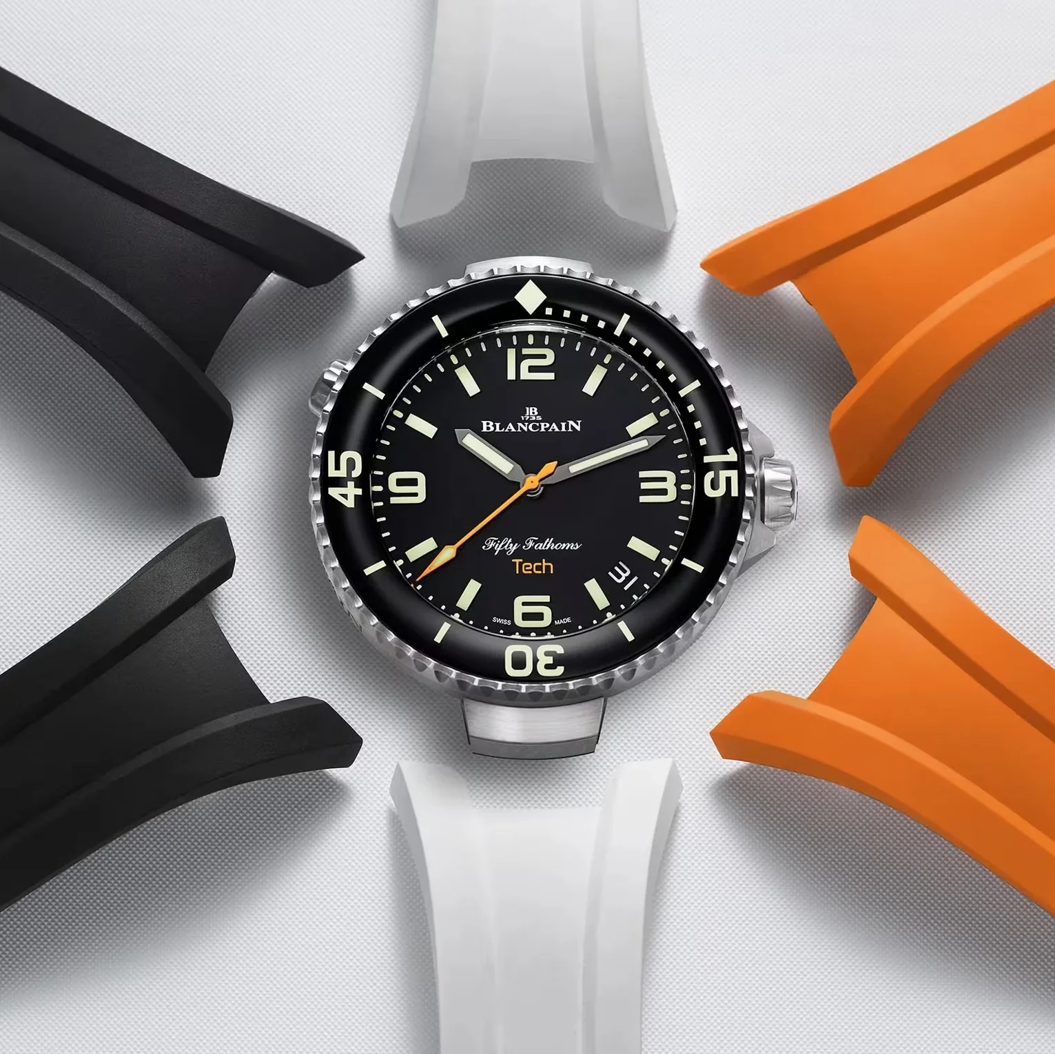 Fifty Fathoms Tech Titanium 45mm - Absolute Black on Rubber Strap w/ 2 Extra Rubber Straps - Image 2