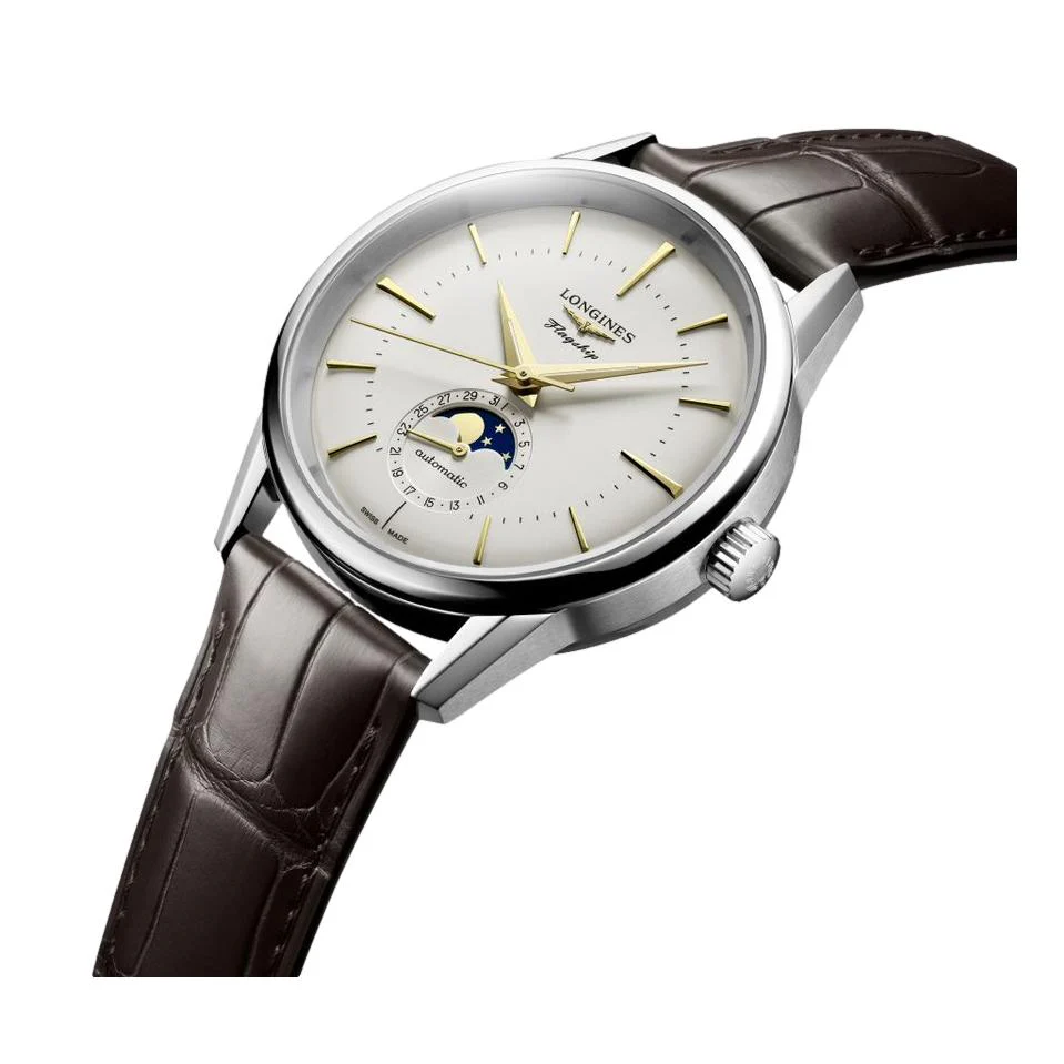 Flagship Heritage Moonphase 38.5mm - Silvered Opaline on Leather Strap - Image 3