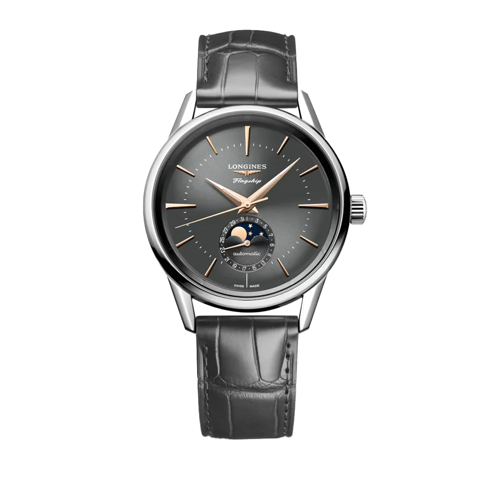 Flagship Heritage Moonphase 38.5mm - Sunray Anthracite on Leather Strap