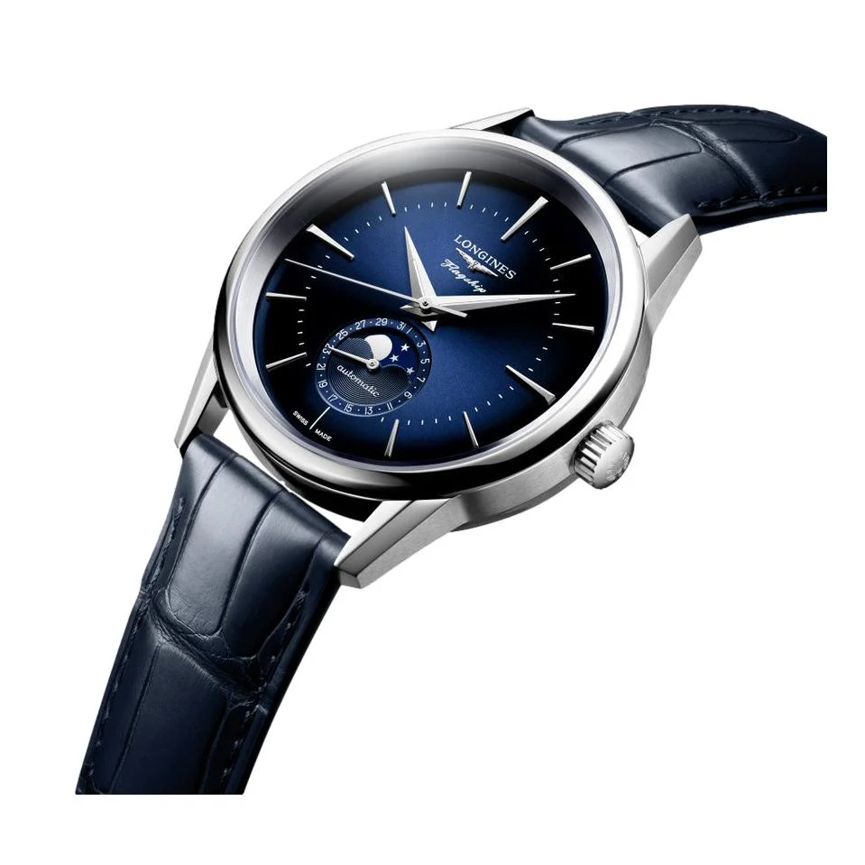 Flagship Heritage Moonphase 38.5mm - Sunray Blue on Leather Strap - Image 2