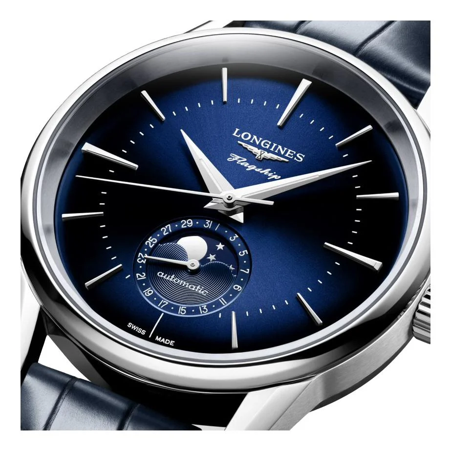 Flagship Heritage Moonphase 38.5mm - Sunray Blue on Leather Strap - Image 3