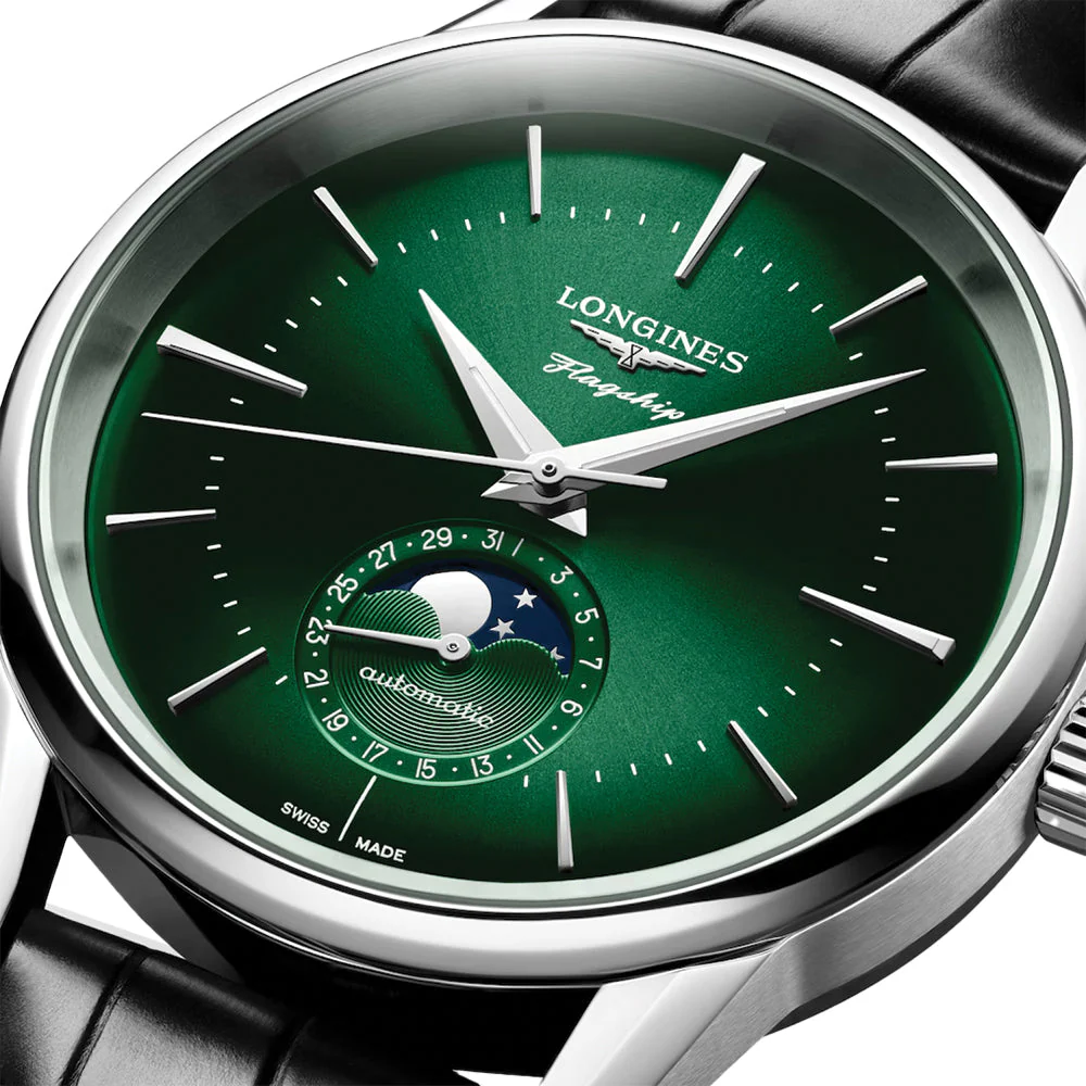 Flagship Heritage Moonphase 38.5mm - Sunray Green on Leather Strap - Image 3