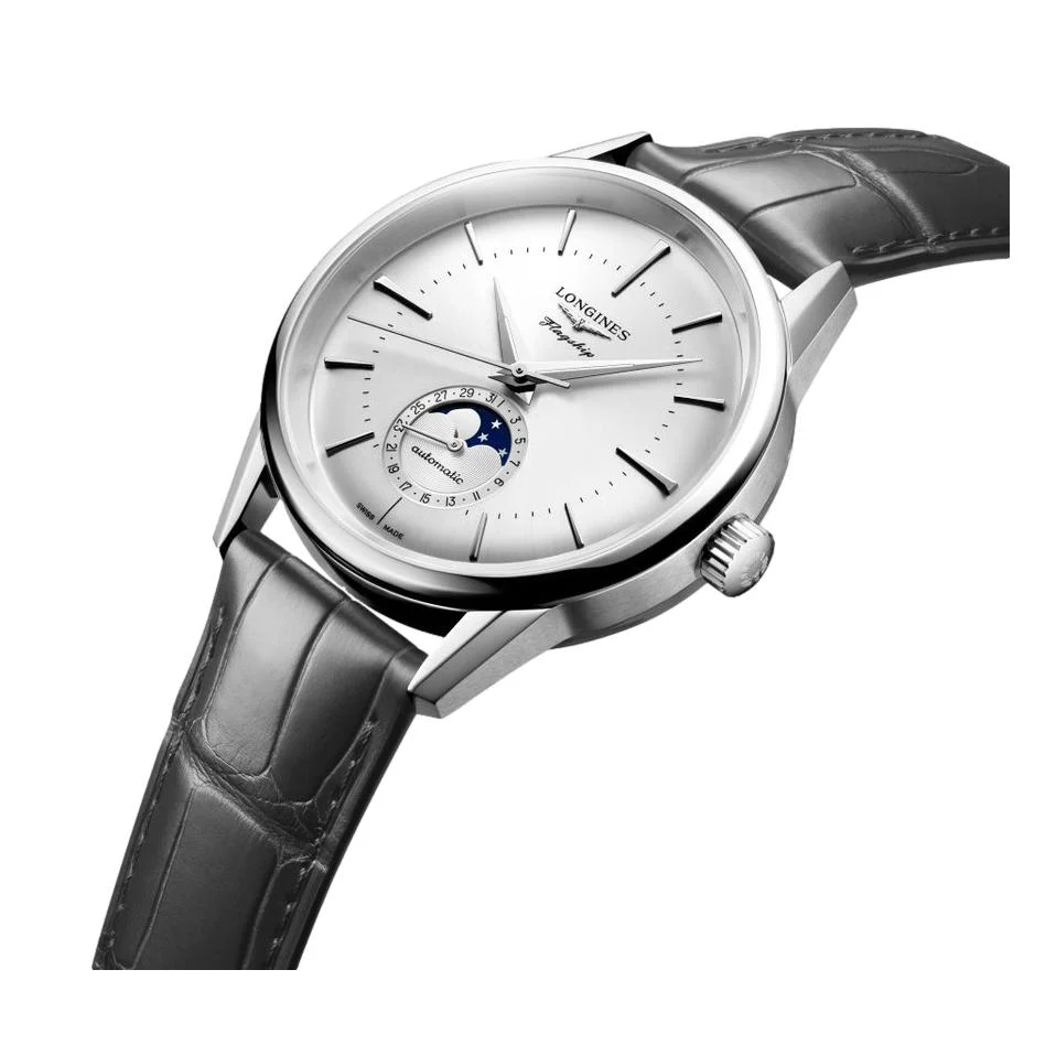 Flagship Heritage Moonphase 38.5mm - Sunray Silver on Leather Strap - Image 2