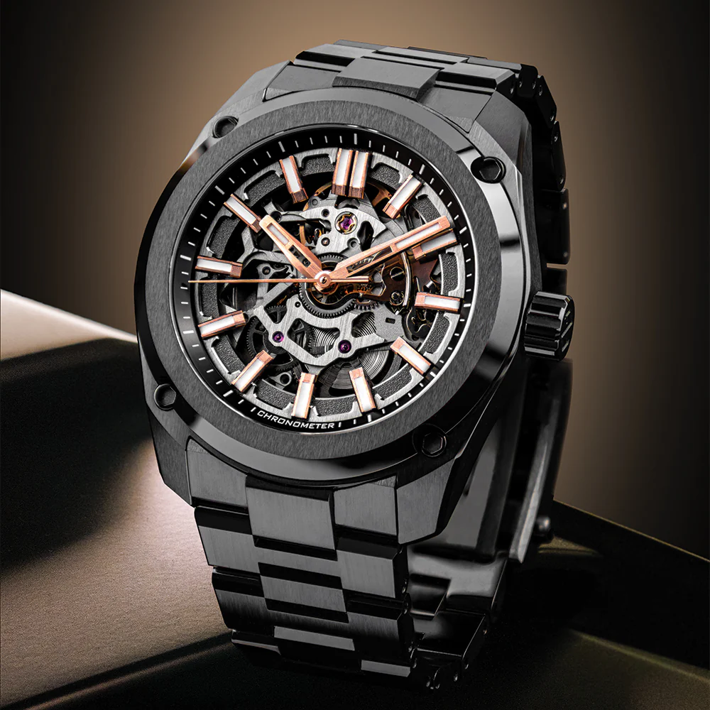 Essence Ceramica Skeleton COSC 41mm - Gold-Tone on Bracelet - Image 3