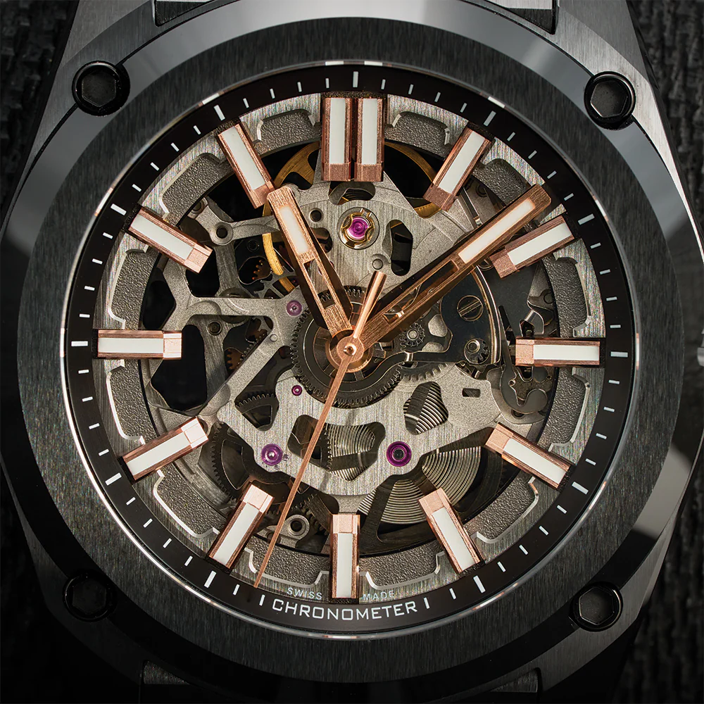 Essence Ceramica Skeleton COSC 41mm - Gold-Tone on Bracelet - Image 5