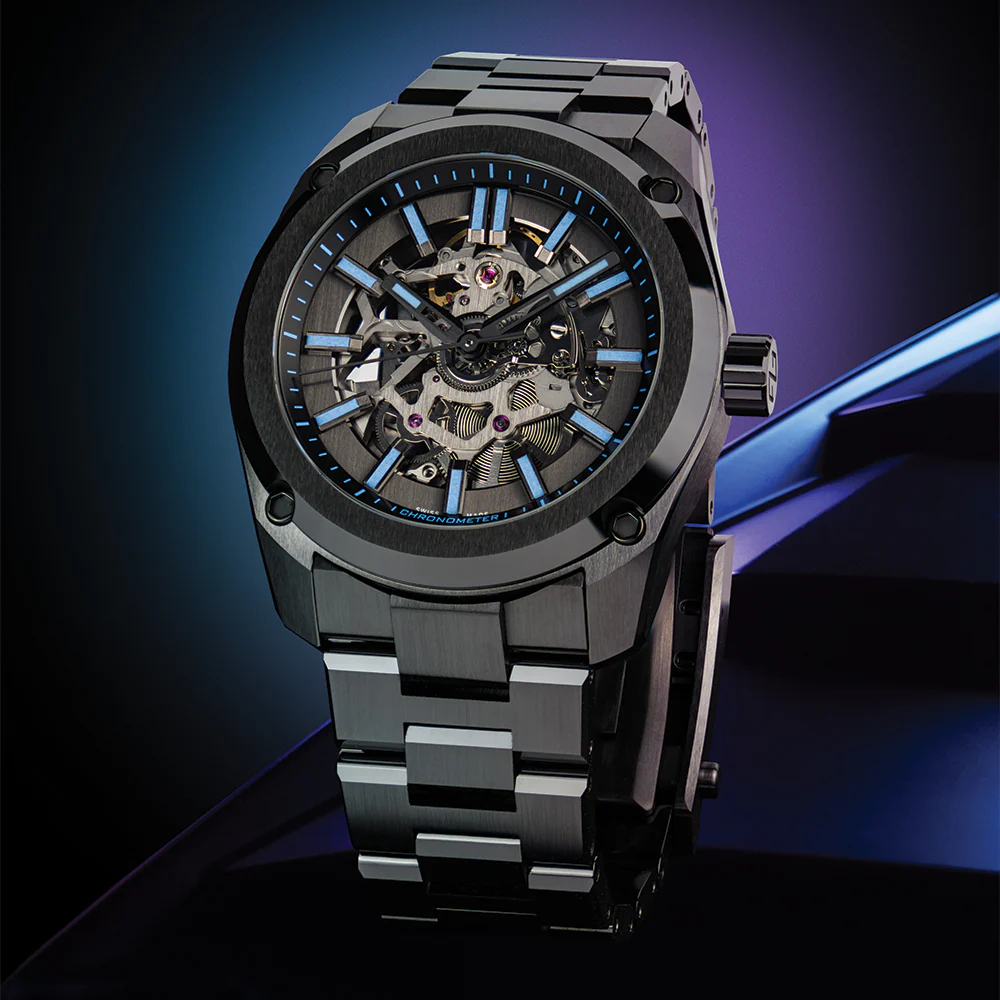 Essence Ceramica Skeleton COSC 41mm - Stradale Blue on Bracelet - Image 2