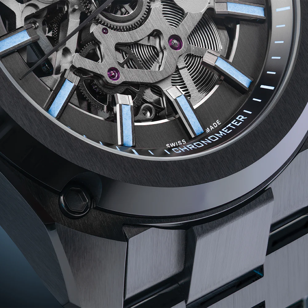 Essence Ceramica Skeleton COSC 41mm - Stradale Blue on Bracelet - Image 3