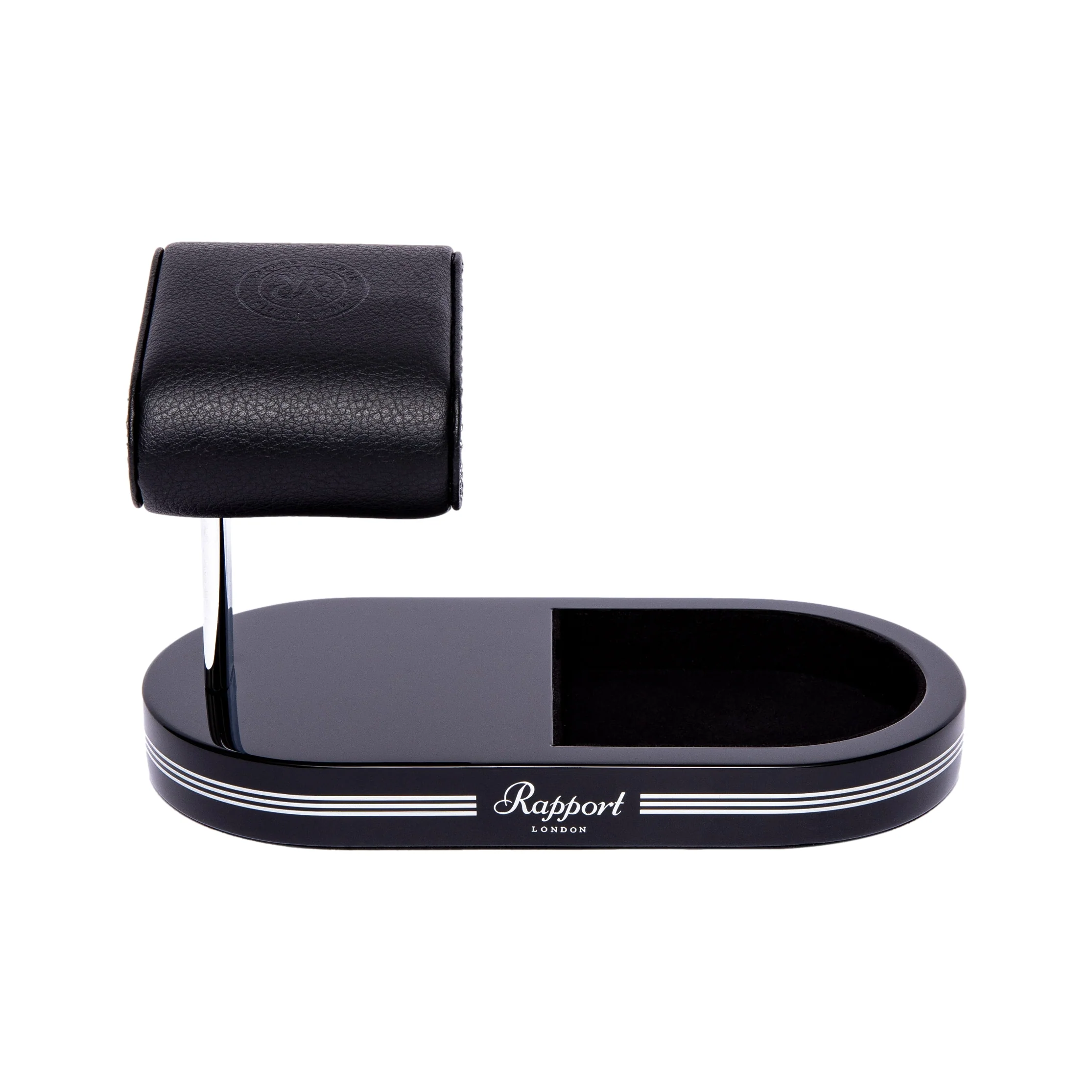 Formula Watch Stand with Tray - Black and Silver