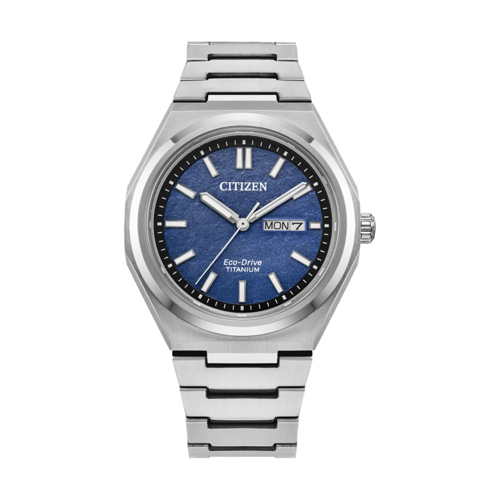 Zenshin Three-hand Eco Drive Super Titanium 39mm - Blue on Bracelet