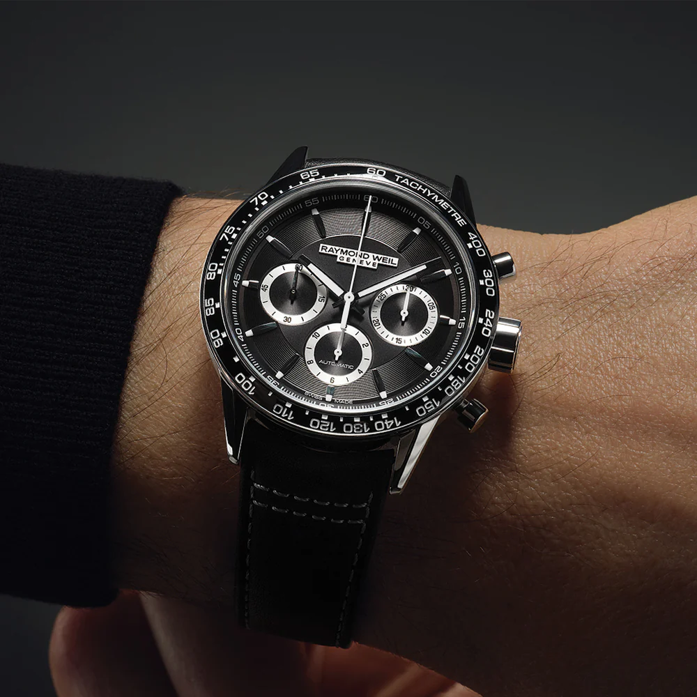 Freelancer Automatic Chronograph Ceramic Bezel 43.5mm - Black on Leather Strap - Image 3