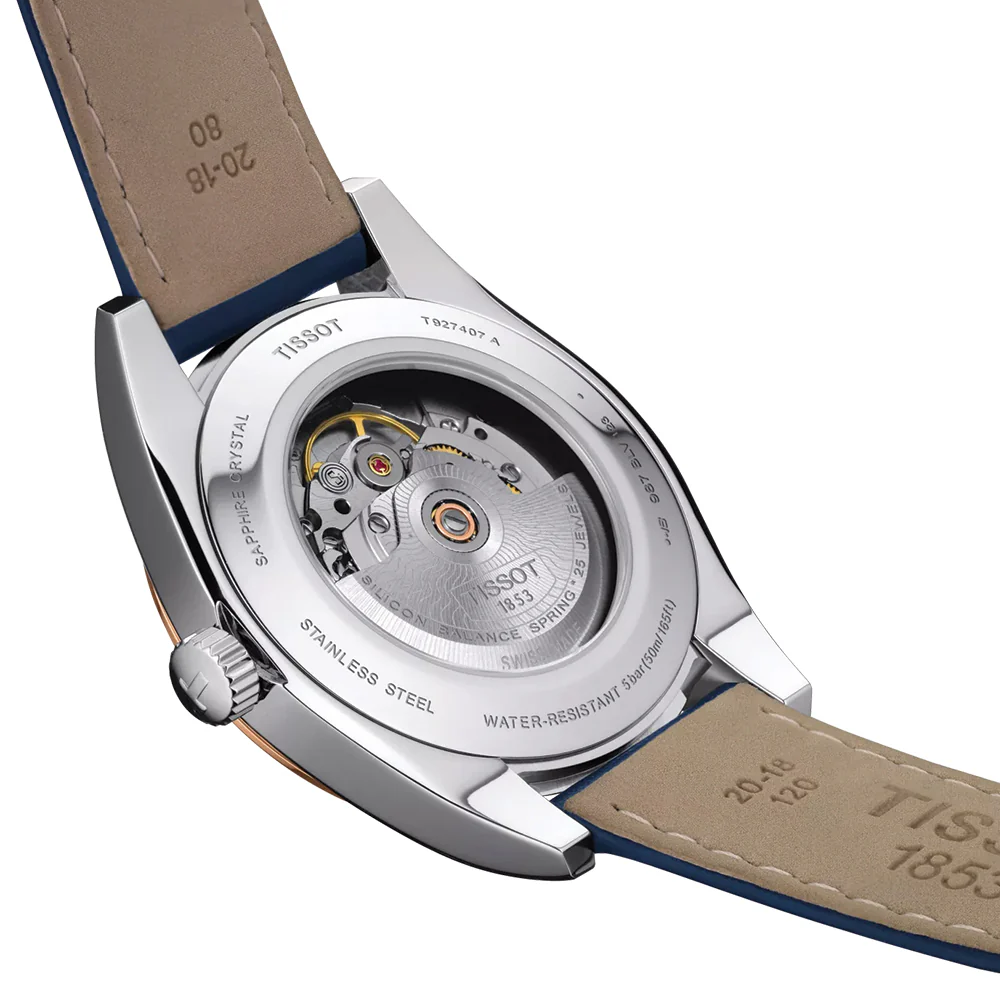 Gentleman Powermatic 80 Silicium Solid 18K Gold Bezel 40mm - Blue on Leather Strap - Image 4