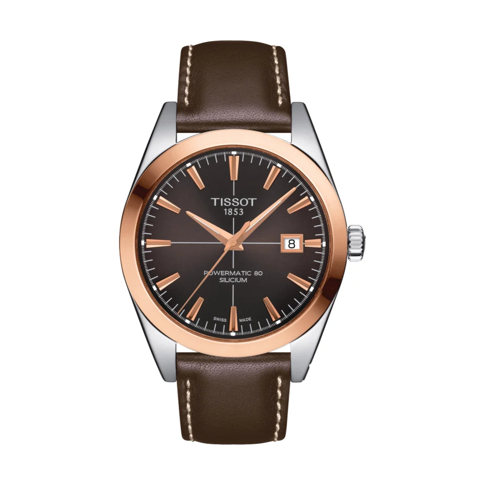 Gentleman Powermatic 80 Silicium Solid 18K Gold bezel 40mm - Brown on Leather Strap