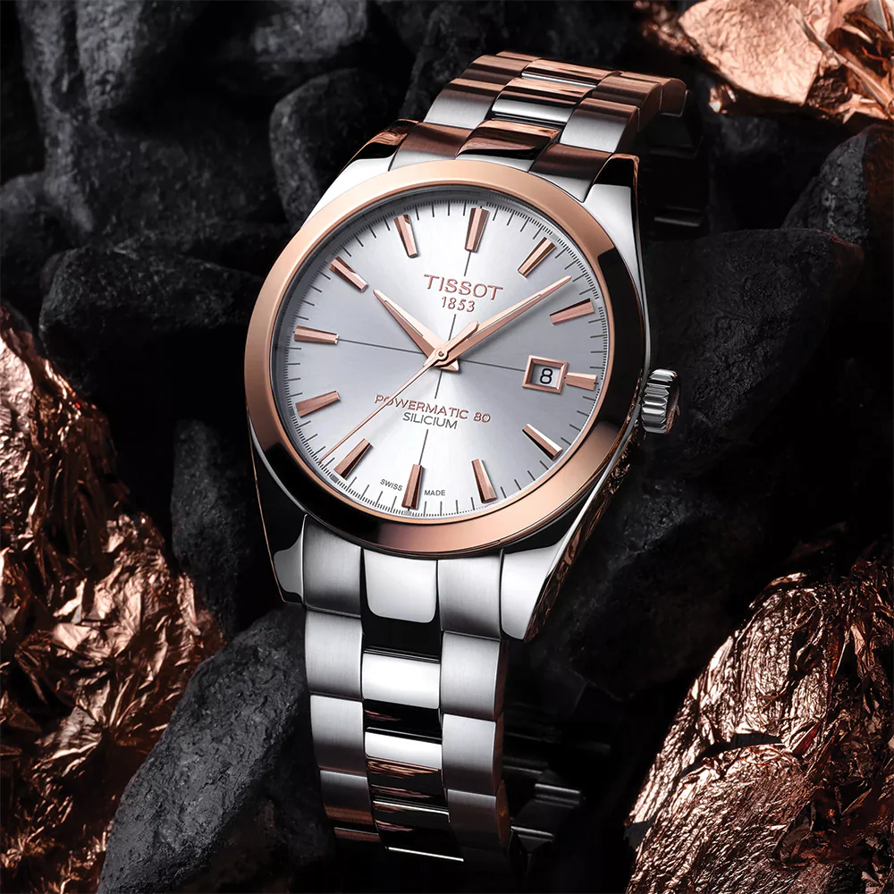 Gentleman Powermatic 80 Silicium Solid 18K Gold bezel 40mm - Silver on Bracelet - Image 2