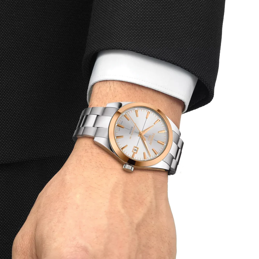 Gentleman Powermatic 80 Silicium Solid 18K Gold bezel 40mm - Silver on Bracelet - Image 3