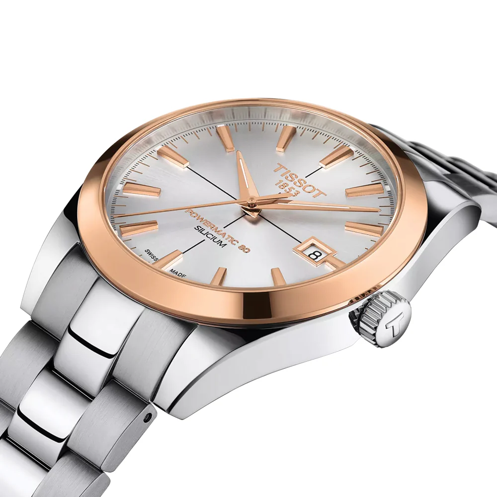 Gentleman Powermatic 80 Silicium Solid 18K Gold bezel 40mm - Silver on Bracelet - Image 4