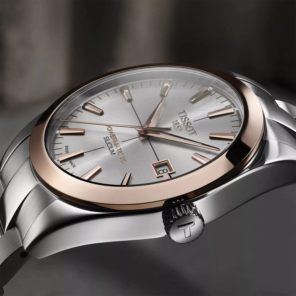 Gentleman Powermatic 80 Silicium Solid 18K Gold bezel 40mm - Silver on Bracelet - Image 5