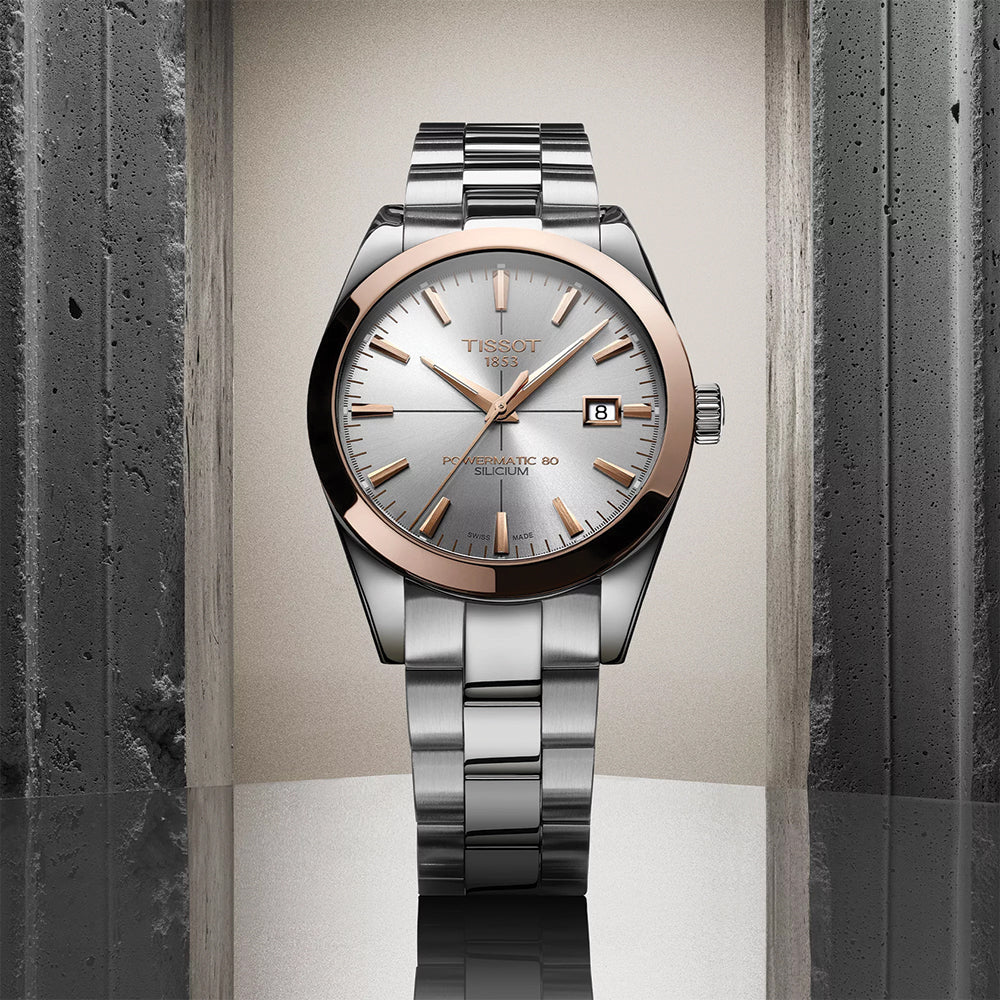 Gentleman Powermatic 80 Silicium Solid 18K Gold bezel 40mm - Silver on Bracelet - Image 6