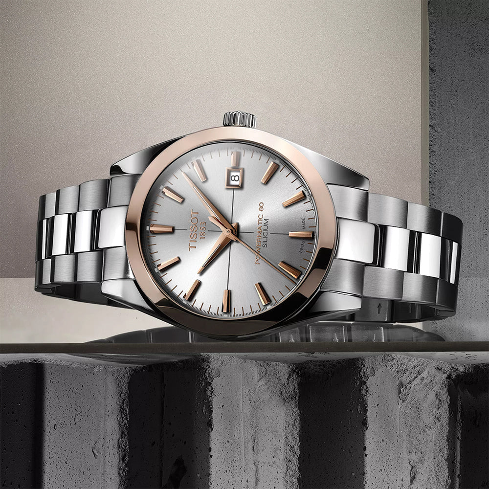 Gentleman Powermatic 80 Silicium Solid 18K Gold bezel 40mm - Silver on Bracelet - Image 7