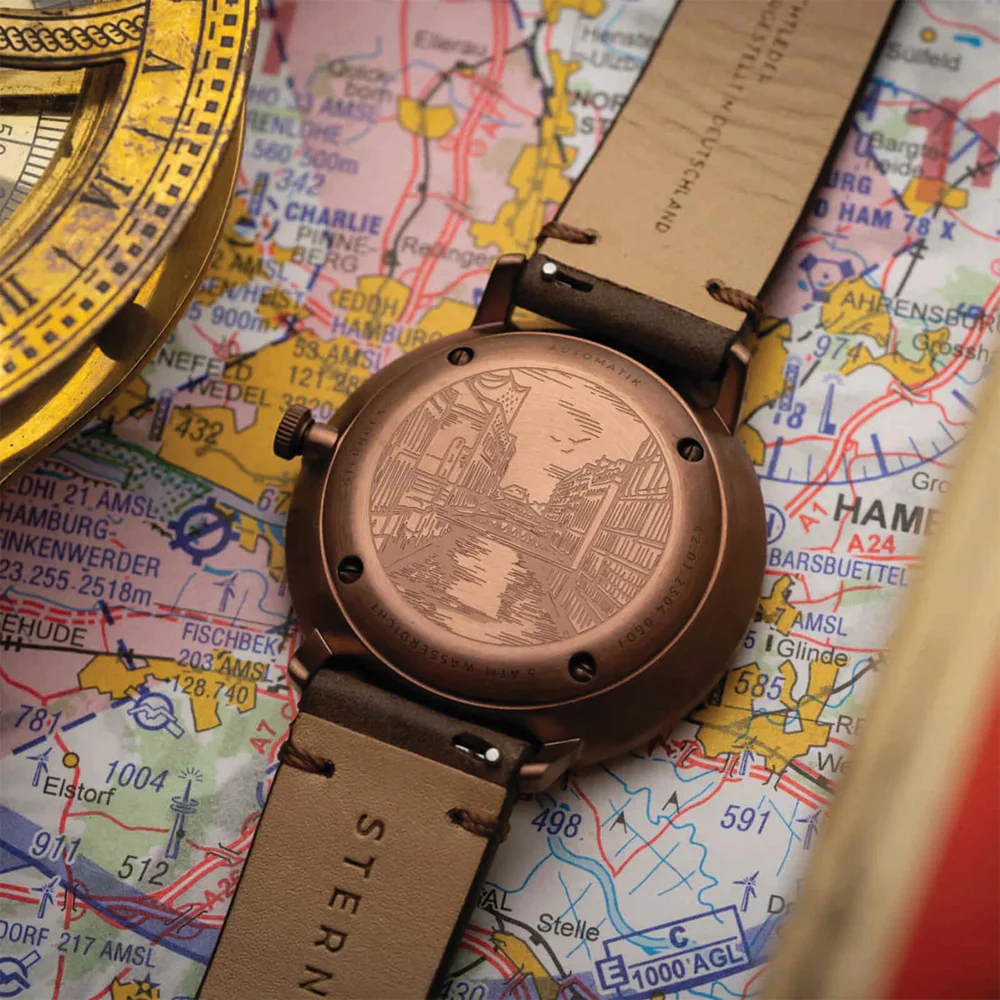 Hamburg Automatic Bronze PVD 42mm - Blue on Leather Strap - Image 5