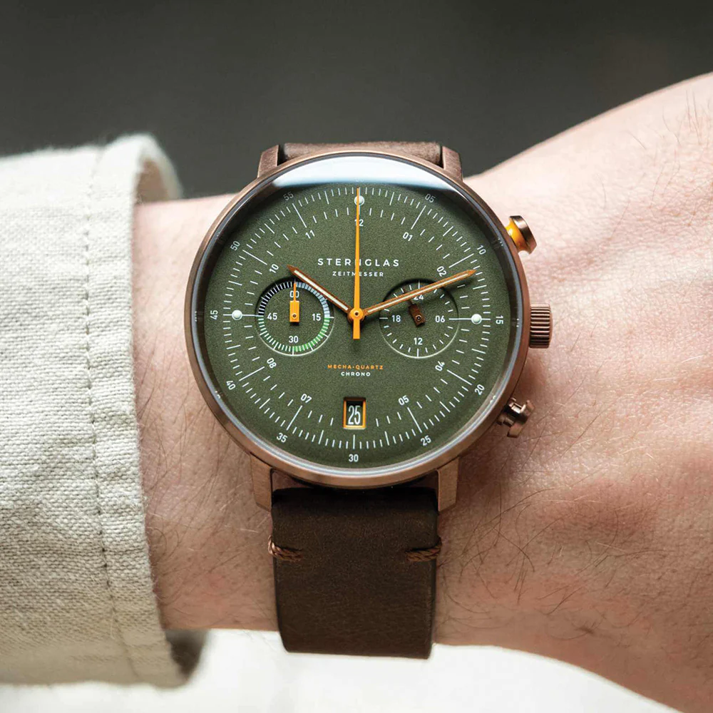 Hamburg Mecha-Quartz Chrono 42mm - Green on Leather Strap - Image 3