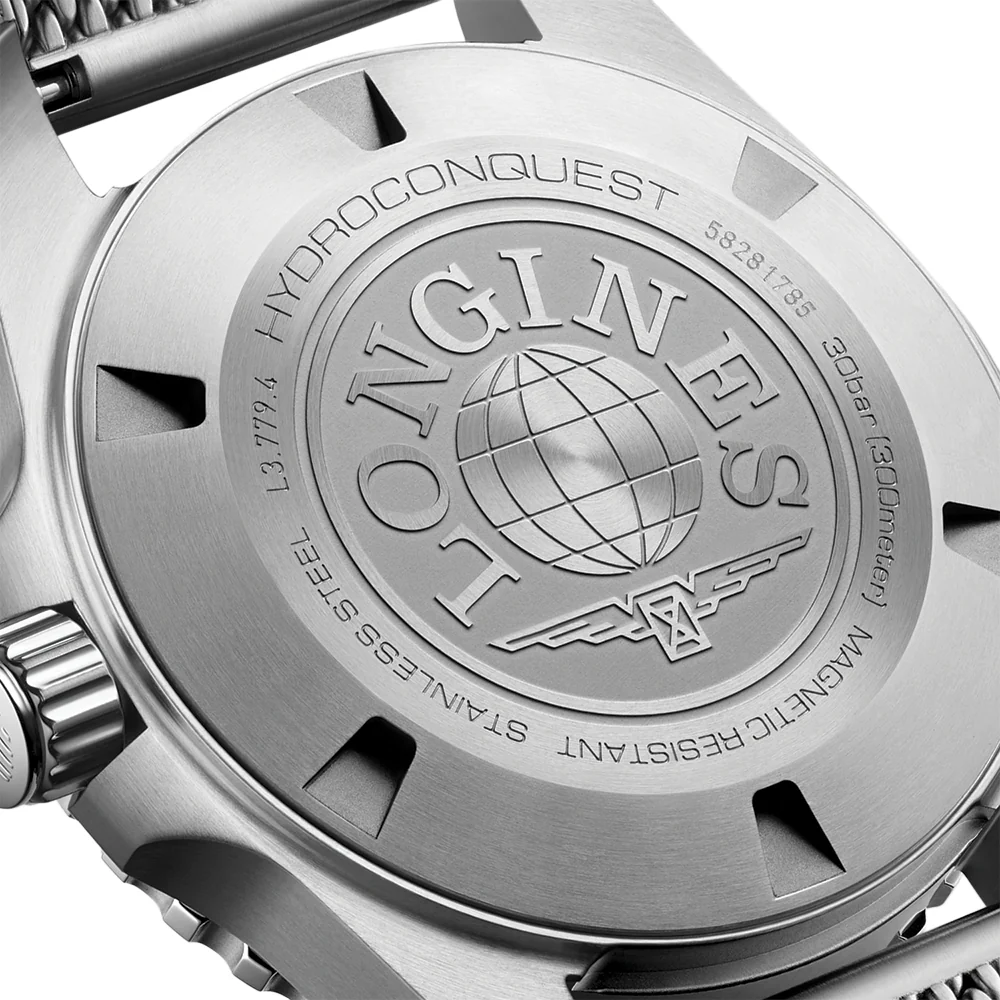 HydroConquest 39mm - Black, Blue Bezel on Mesh Bracelet - Image 9