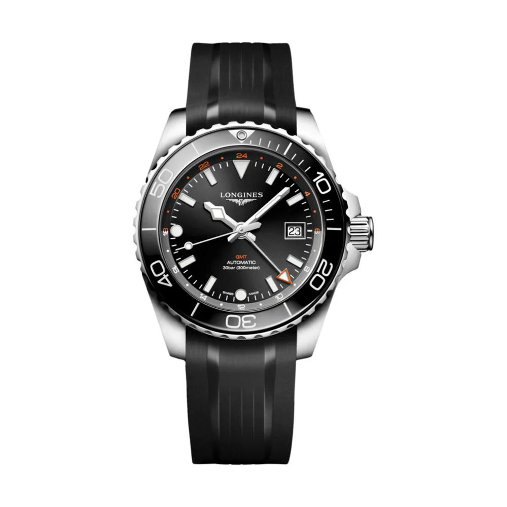 HydroConquest GMT - 41mm Black on Rubber Strap