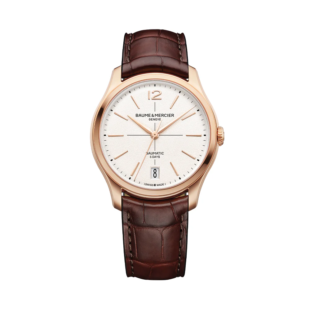 Clifton Baumatic Pink Gold 39mm - Off-White on Leather Strap