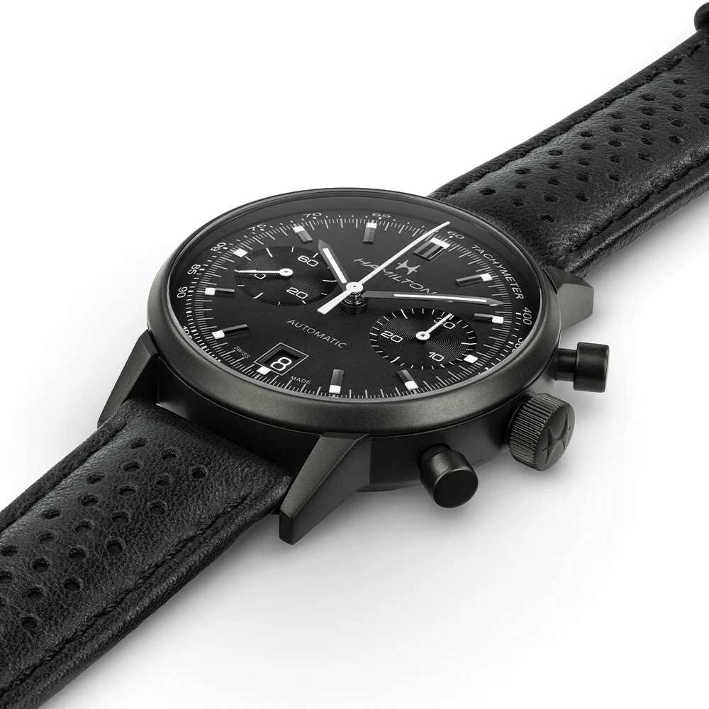 American Classic Intra-Matic Auto Chrono PVD 40mm - Black on Leather Strap - Image 2