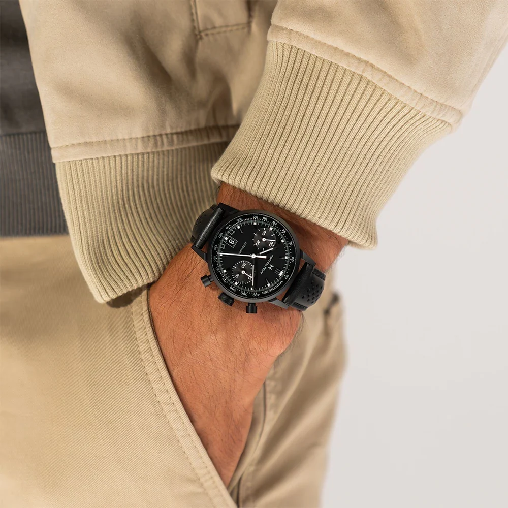 American Classic Intra-Matic Auto Chrono PVD 40mm - Black on Leather Strap - Image 3