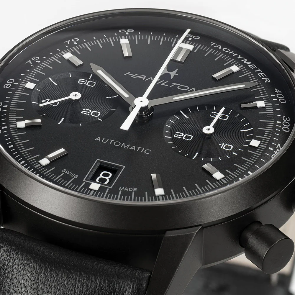 American Classic Intra-Matic Auto Chrono PVD 40mm - Black on Leather Strap - Image 4