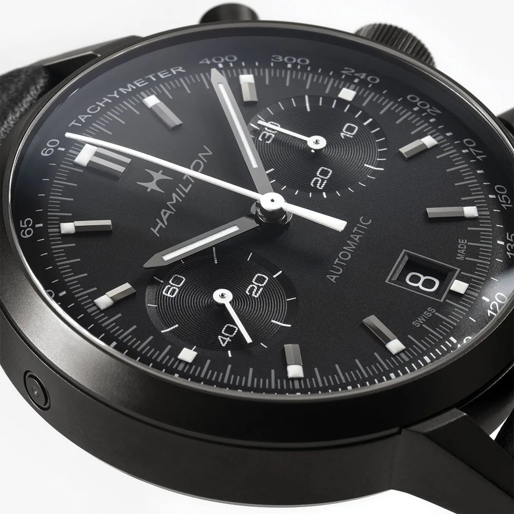American Classic Intra-Matic Auto Chrono PVD 40mm - Black on Leather Strap - Image 5