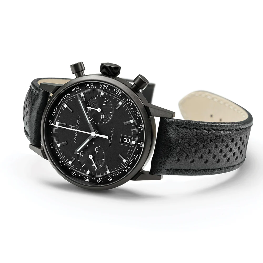 American Classic Intra-Matic Auto Chrono PVD 40mm - Black on Leather Strap - Image 6