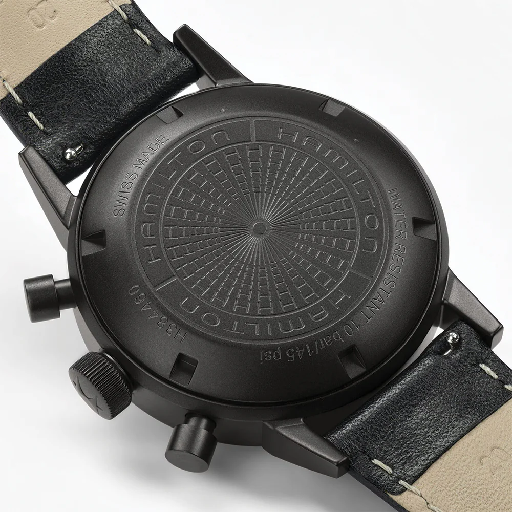 American Classic Intra-Matic Auto Chrono PVD 40mm - Black on Leather Strap with Yellow Detailing - Image 7
