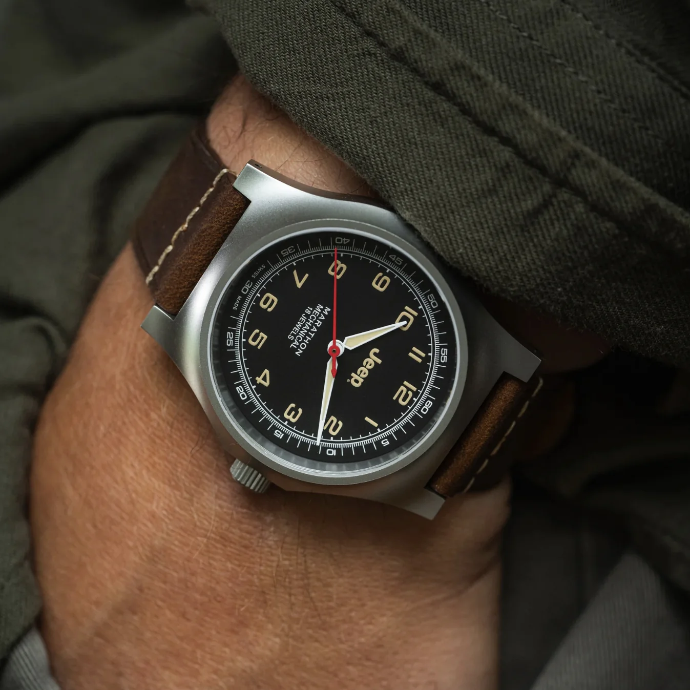 Jeep Willy's SSGPM Officer's Mechanical 41mm - Black on Leather Strap - Image 2