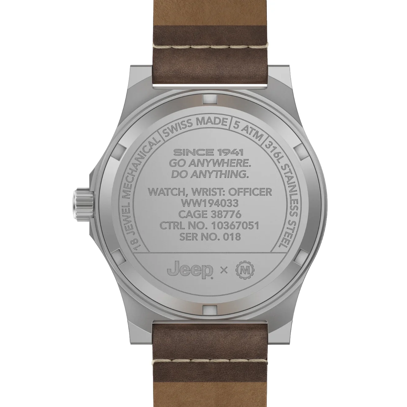 Jeep Willy's SSGPM Officer's Mechanical 41mm - Black on Leather Strap - Image 3