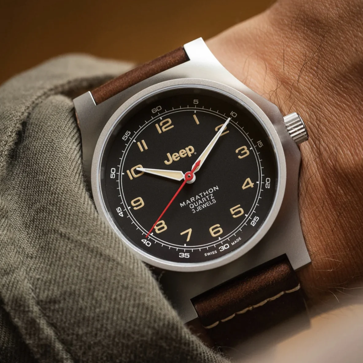 Jeep Willy's SSGPQ Officer's Quartz 41mm - Black on Leather Strap - Image 3