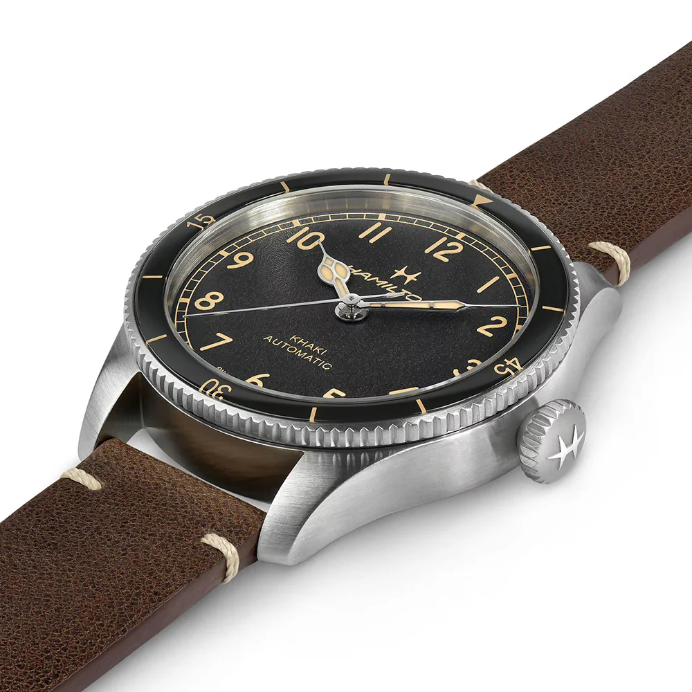 Khaki Aviation Pilot Pioneer 38mm - Black on Leather Strap - Image 2