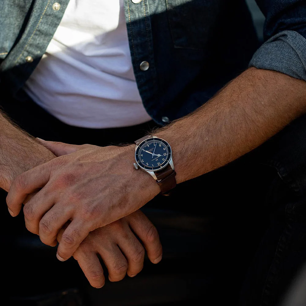 Khaki Aviation Pilot Pioneer 38mm - Black on Leather Strap - Image 3