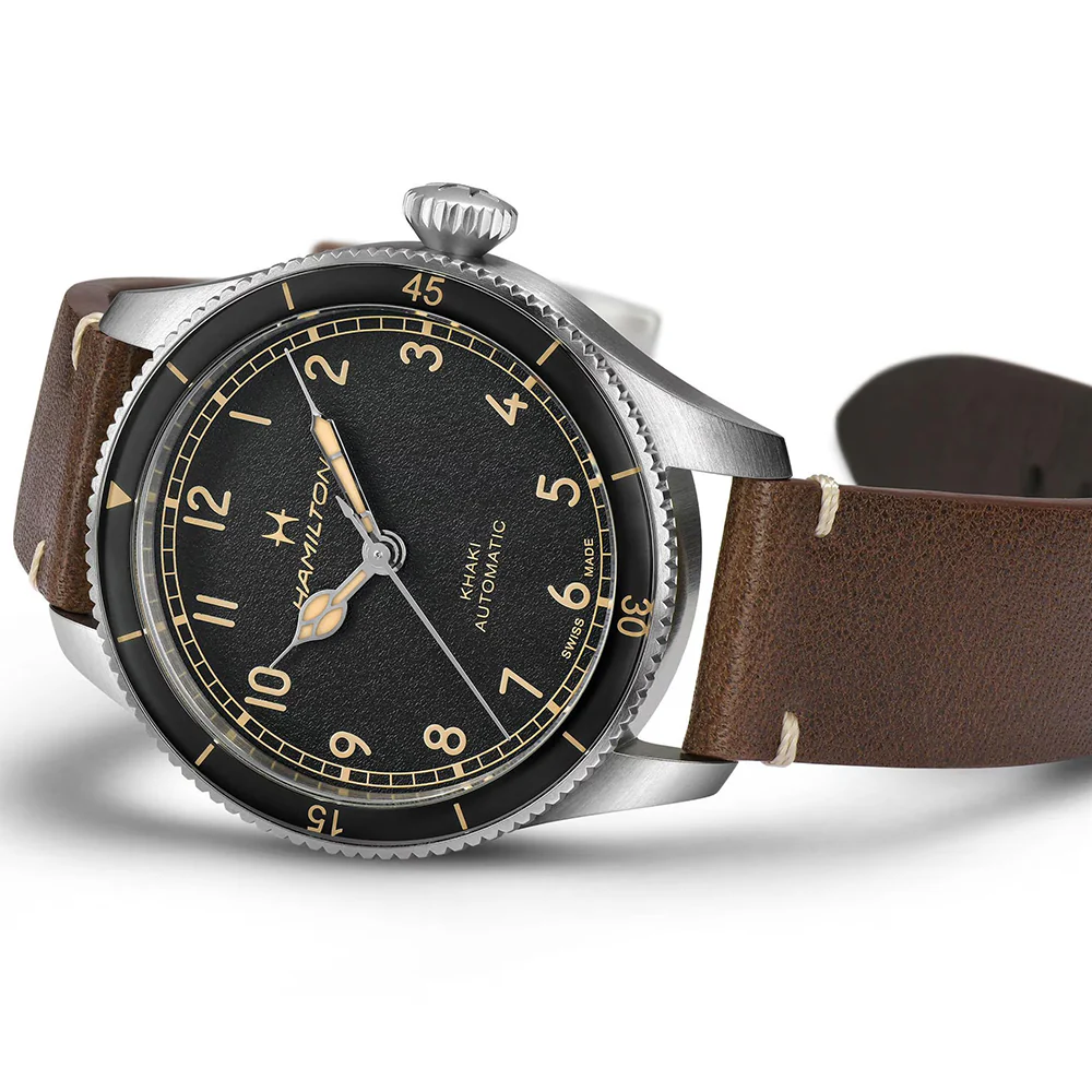 Khaki Aviation Pilot Pioneer 38mm - Black on Leather Strap - Image 4