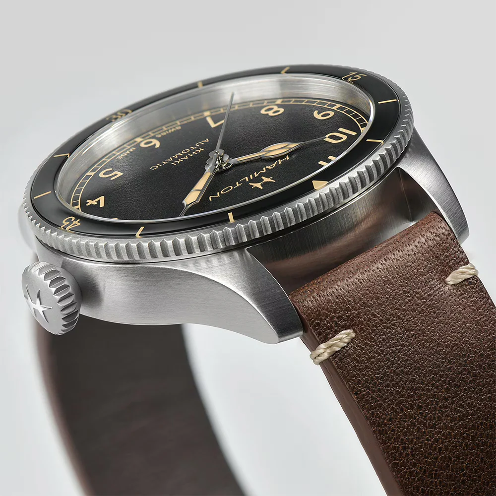 Khaki Aviation Pilot Pioneer 38mm - Black on Leather Strap - Image 5