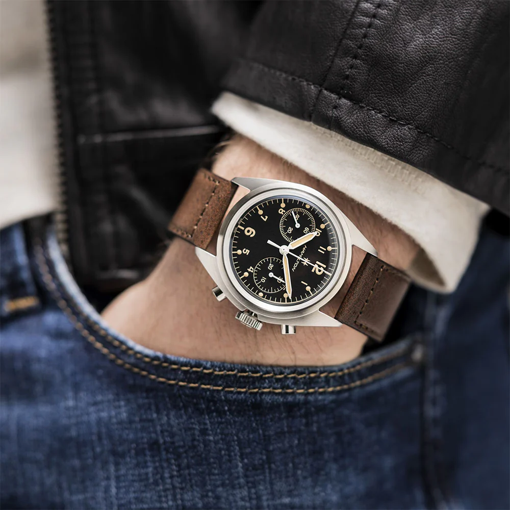Khaki Aviation Pioneer Mechanical Chrono 40mm - Black on Leather Strap - Image 3