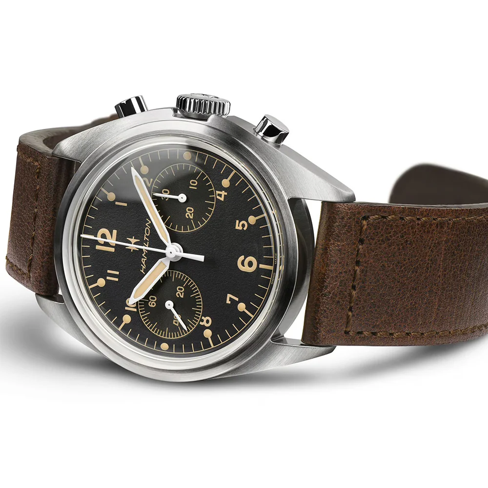 Khaki Aviation Pioneer Mechanical Chrono 40mm - Black on Leather Strap - Image 5