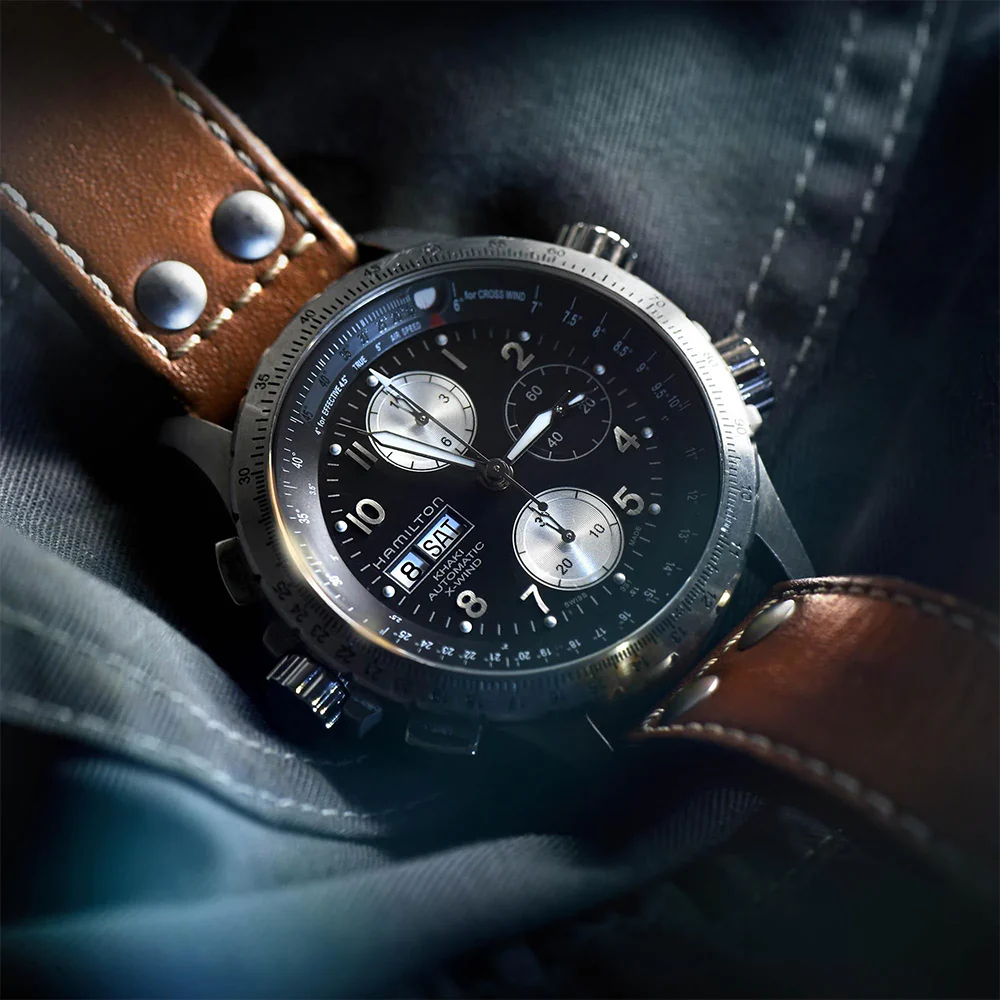 Khaki Aviation X-Wind Auto Chrono 44mm - Black on Leather Strap - Image 4